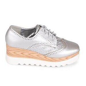 Wanted Gallaway Lace up Platform Wedge Oxford - silver - size 6.5M